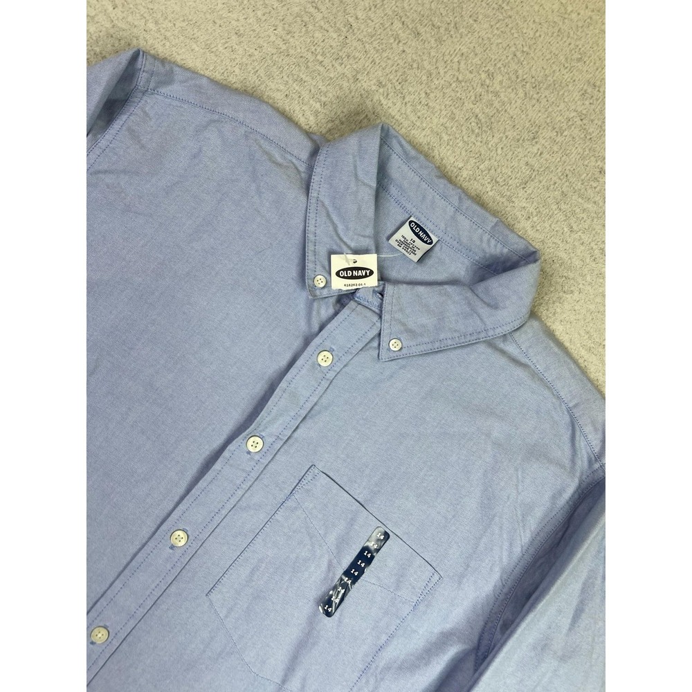 Vintage Old Navy Shirt‎ Boys 14 Blue Oxford Button Down Long Sleeve Cotton 00s